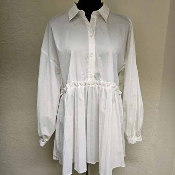 White Long Sleeve Pleated Blouse by Marc New York-NWT-Size Small - Picture 5 of 13